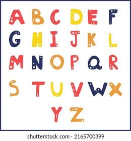Colorful English Alphabet for kids. Hand drawn font. ABC clipart