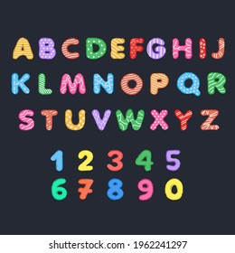 Colorful english alphabet and numbers for kids. Vector illustration