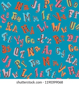 Colorful english alphabet seamless pattern in retro style