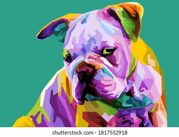 colorful english bulldog in pop art style. vector illustration.