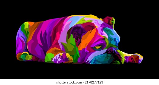 bulldog inglés colorido al estilo del arte pop. lindo perro perezoso. ilustración vectorial.