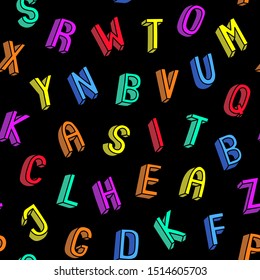 Colorful English capital letters seamless pattern. School design vector wallpaper. Cartoon doodle style alphabet background.	