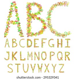Colorful English font. The letter composed of smaller letters. Autumn coloring. Vector eps 10.