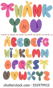 Colorful English letters - Balloons style font with THANK YOU greeting message 