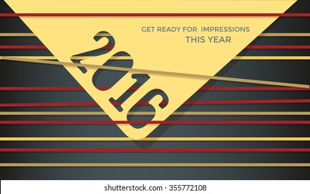 Colorful envelope like wallpaper, background. Paper cut out '2016' silhouette, with colorful stripes overlapped.