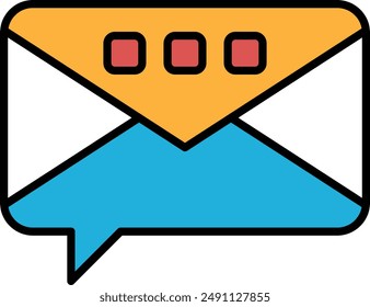 A colorful envelope with three red squares on it. The envelope is yellow and blue