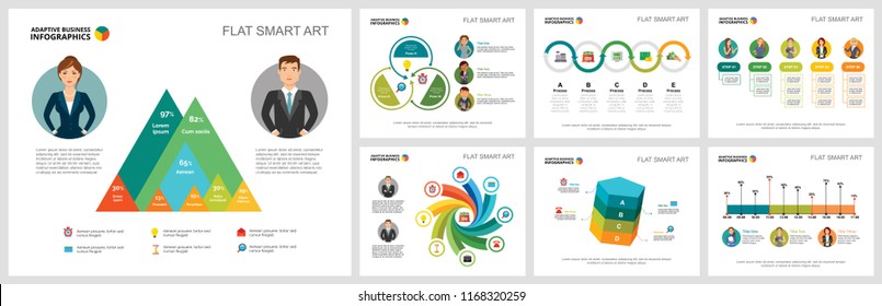 Colorful environment and business concept infographic charts set. Business design elements for presentation slide templates. For corporate report, advertising, leaflet layout and poster design.