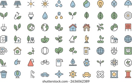 Colorful environmental and sustainability icons representing clean energy and green living concepts