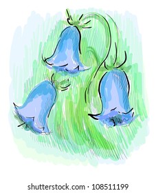 Colorful eps 10 vector illustration with three bluebells