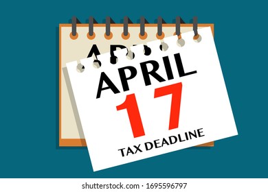 Colorful eps illustration of calendar paper April 17 telling about deadline payment of tax on blue background