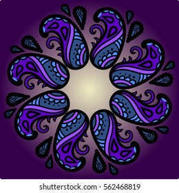 Colorful EPS10 vector bohemian texture, paisley pattern, boho decorative ornament. Mandala pattern, floral folk background, sun symbol