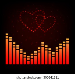 Colorful equalizer with glowing hearts. Vector illustration, Colorful equalizer with glowing hearts. Vector illustration