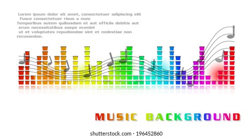 Colorful equalizer with music note white background
