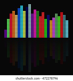 Colorful equalizer with reflection on a black background.