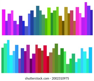 Colorful equilizer vertical bars for audio spectrum graphical representation set of 2