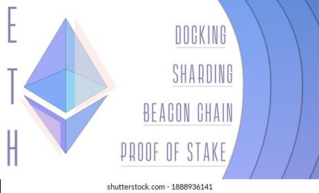 Colorful ethereum logo on white background. Purple and violet gradient.