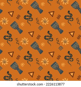 colorful ethnic african pattern with hyeroglyphs and symbols