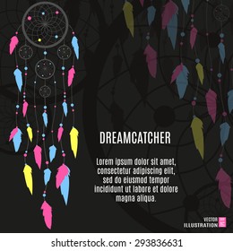 Colorful ethnic background with place for your text. Dream catcher.