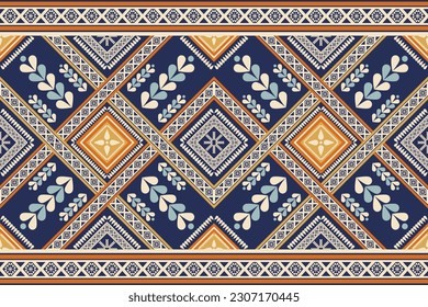 Colorful ethnic border geometric pattern. Vector ethnic embroidery geometric square overlapping seamless pattern. Colorful ethnic pattern use for textile border, runner decorative, carpet, rug, etc.