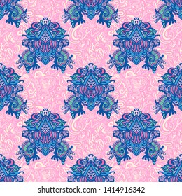 Colorful Ethnic Festive Abstract Reptile Floral Vector Pattern Damask seamless tiled motif