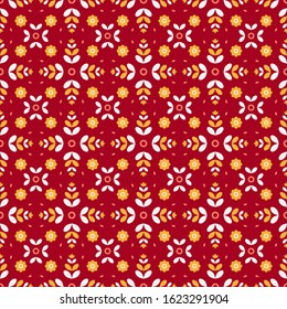 Colorful ethnic floral ornament. Folk native seamless pattern with flowers. Scandinavian background illustration
