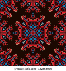 colorful ethnic floral pattern background. vector seamless illustration. brown, red, blue colors 