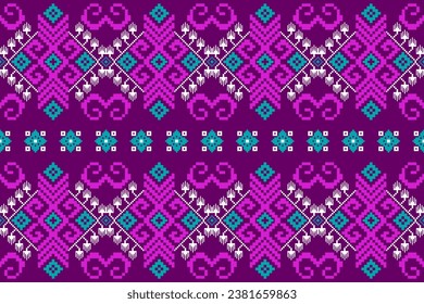 Colorful ethnic geometric fabric pattern. Abstract fabric design pixel art. colorful pixel art pattern. designed for fabric patterns, textiles, home decor, decoration, wallpaper
