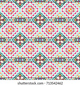 Colorful ethnic geometric pattern with elements of doodling.