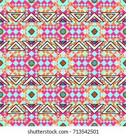 Colorful ethnic geometric pattern with elements of doodling.