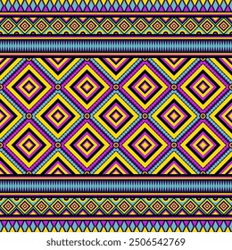 Colorful ethnic geometric pattern. Multicolor native, folklore endless embroidery ornament pattern design for carpet, textile, fabric, cover, tiles, wallpaper.