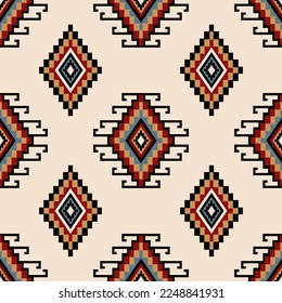 Colorful ethnic geometric pattern. Vector aztec Kilim geometric diamond square seamless pattern on white cream background. Use for fabric, textile, home decoration elements, upholstery, wrapping.