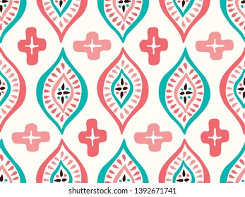 Colorful Ethnic Handdrawn Diamonds Vector Seamless Pattern.Bright Elegant Traditional Background