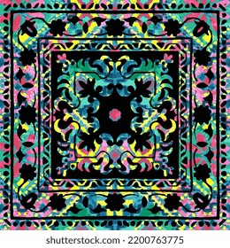 Colorful ethnic ornament. seamless pattern on fabric patchwork texture, Traditional ornament, folk motive, use for wallpaper frame, pillow cover, carpet, Tablecloth, scarf.