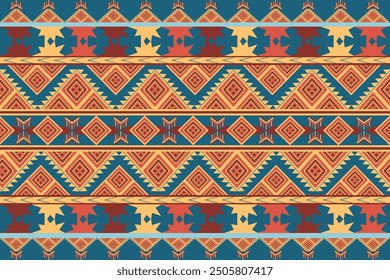 Colorful Ethnic pattern Ikat background embroidery.  Tribal Navajo traditional geometric art Aztec colored.  Design for wallpaper, texture, textile, fabric, clothing,  wrapping, batik, sarong.
