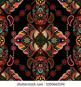 Colorful ethnic pattern. Ornamental vector wallpaper, indian style