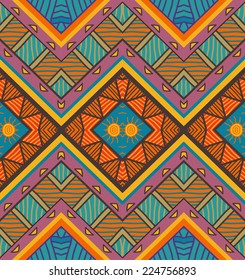 Colorful ethnic pattern, seamless wallpaper, vector illustration