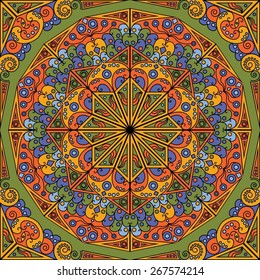 Colorful ethnic patterned background. Arabesque vector ornament
