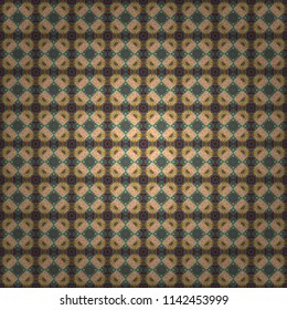 Colorful ethnic patterned background in orange, gray and yellow colors. Arabesque vector ornament. Old ceramic tile wall seamless pattern texture.