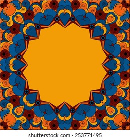 Colorful ethnic patterned frame. Vector ornamental background