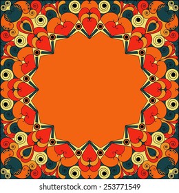 Colorful ethnic patterned frame. Vector ornamental background