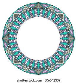 Colorful ethnic patterned frame. Vector ornamental background