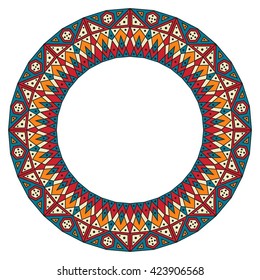 Colorful ethnic patterned frame. Vector ornamental background