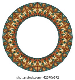 Colorful ethnic patterned frame. Vector ornamental background
