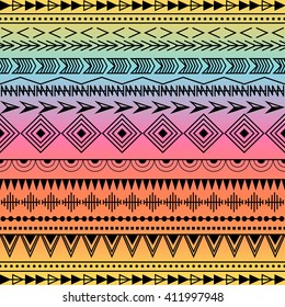 Colorful ethnic patterns. Background in the boho style, geometric vector seamless patterns.Seamless vector tribal texture.