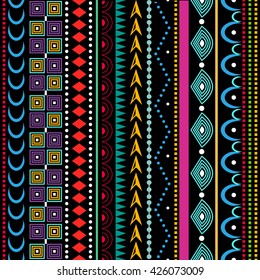 Colorful ethnic patterns. Background in the boho style, geometric vector seamless patterns.Seamless vector tribal texture.