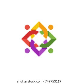 Colorful Ethnic People Together, Social Community, Team Work, Helping Logo Vector Design
