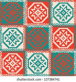 colorful ethnic seamless geometric pattern background in bright colors, vector illustration