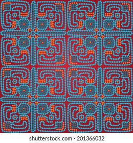 colorful ethnic seamless pattern background in red and blue, orange colors, abstract vector illustration 