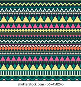 Colorful ethnic seamless pattern. Cute tribal background. Geometrical backdrop. Vector illustration.