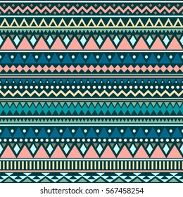 Colorful ethnic seamless pattern. Cute tribal background. Geometrical backdrop. Vector illustration.